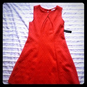 Deep Orange Sleeveless Textured Dress